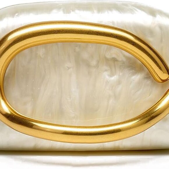 Box Shell Shape PU Leather Evening Handbag Gold Metal Handle Chain Clutch - Picture 1 of 7